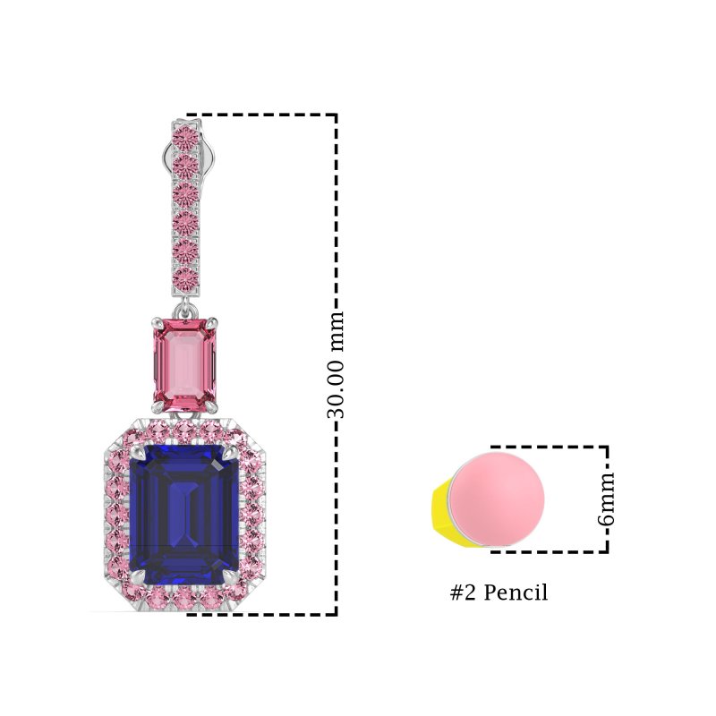 Emerald Cut Halo Dangle Earrings