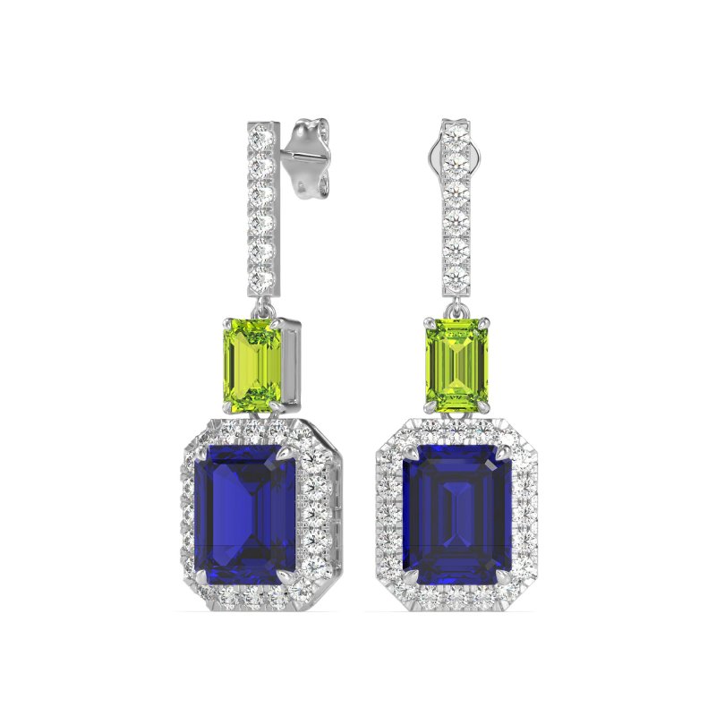 Emerald Cut Halo Dangle Earrings