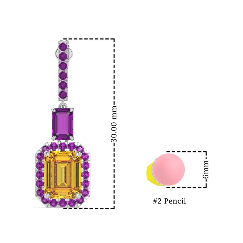 Emerald Cut Halo Dangle Earrings