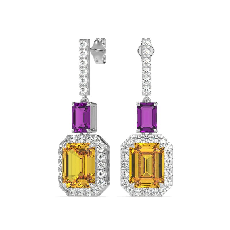 Emerald Cut Halo Dangle Earrings