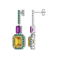 Emerald Cut Halo Dangle Earrings