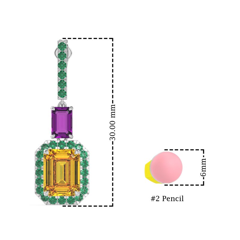 Emerald Cut Halo Dangle Earrings