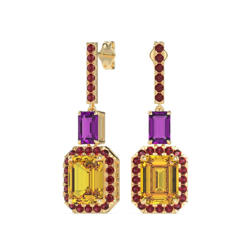 Emerald Cut Halo Dangle Earrings