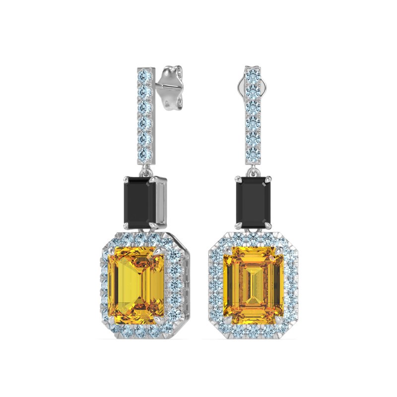 Emerald Cut Halo Dangle Earrings