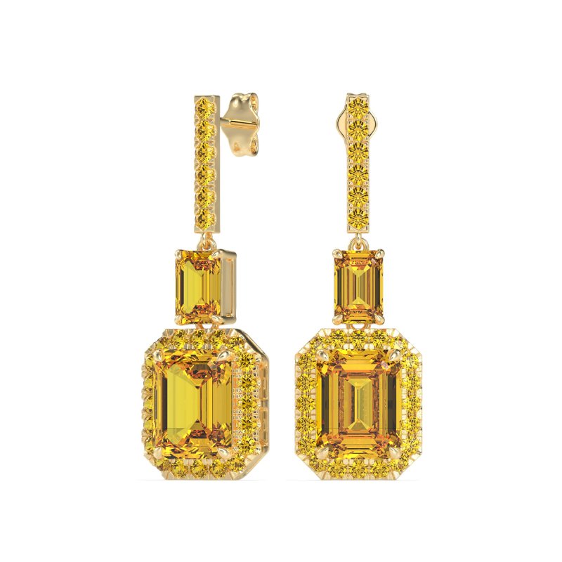 Emerald Cut Halo Dangle Earrings