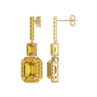 Emerald Cut Halo Dangle Earrings