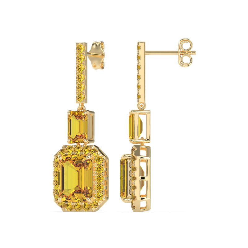 Emerald Cut Halo Dangle Earrings