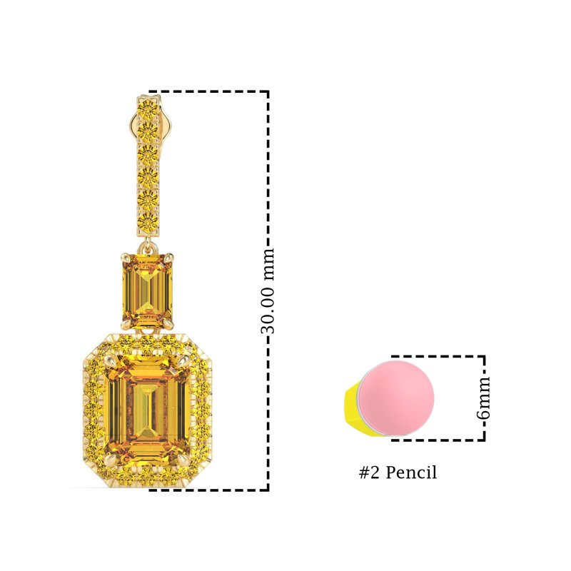 Emerald Cut Halo Dangle Earrings