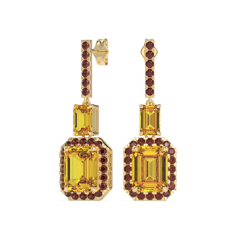 Emerald Cut Halo Dangle Earrings