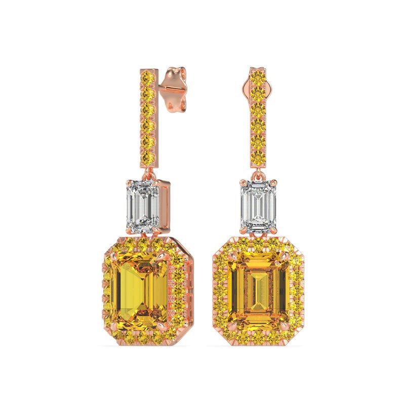 Emerald Cut Halo Dangle Earrings