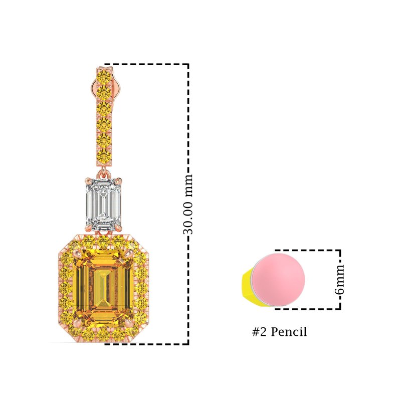 Emerald Cut Halo Dangle Earrings