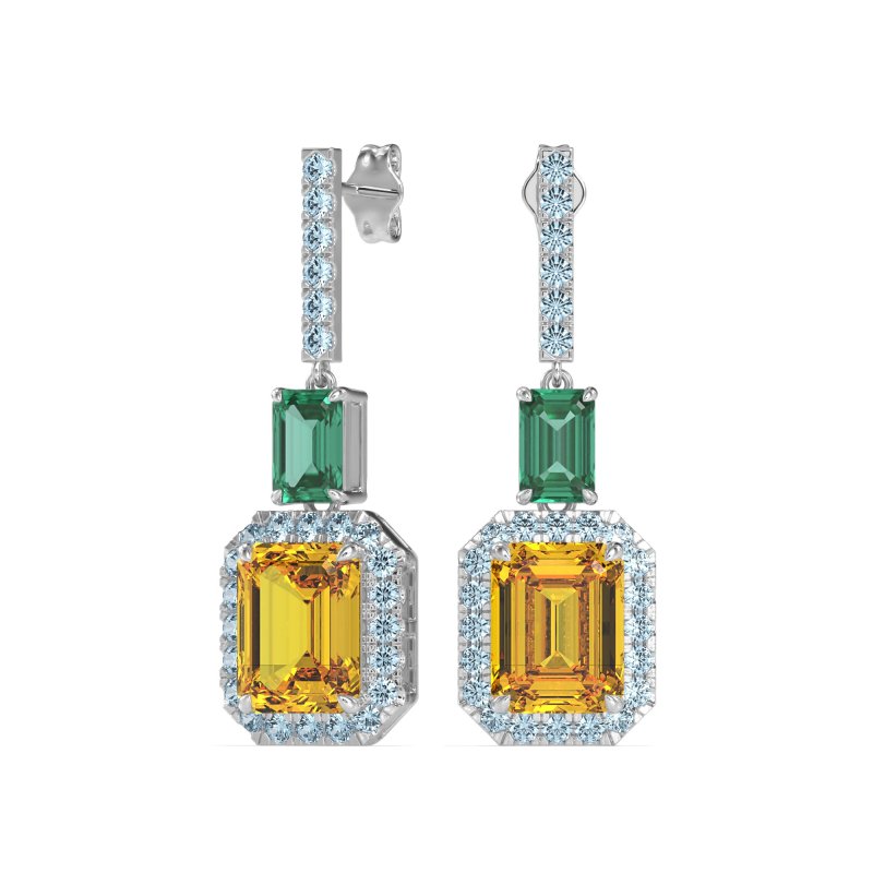 Emerald Cut Halo Dangle Earrings