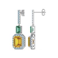 Emerald Cut Halo Dangle Earrings