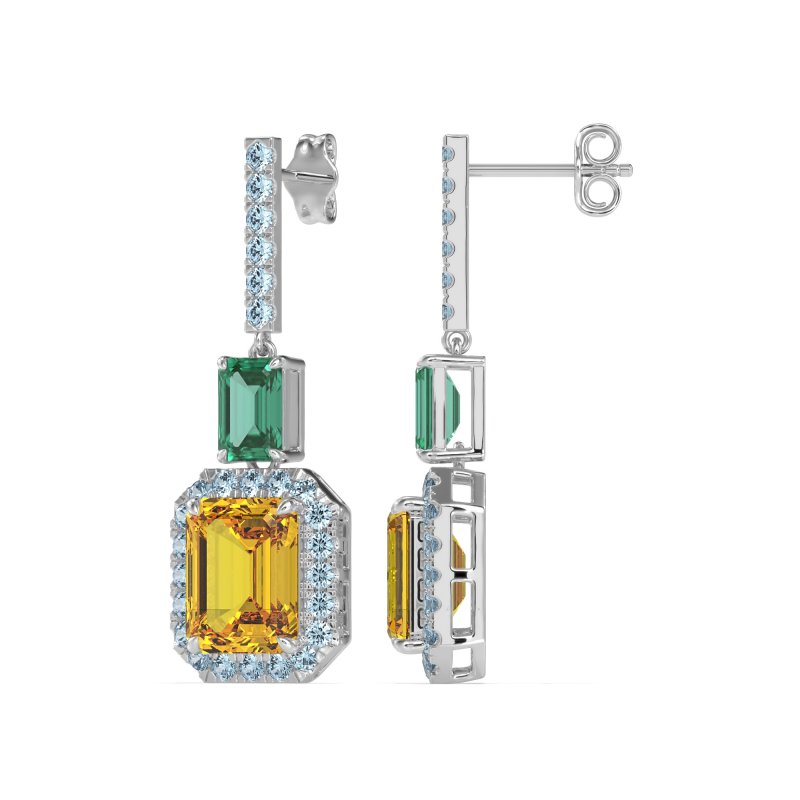Emerald Cut Halo Dangle Earrings