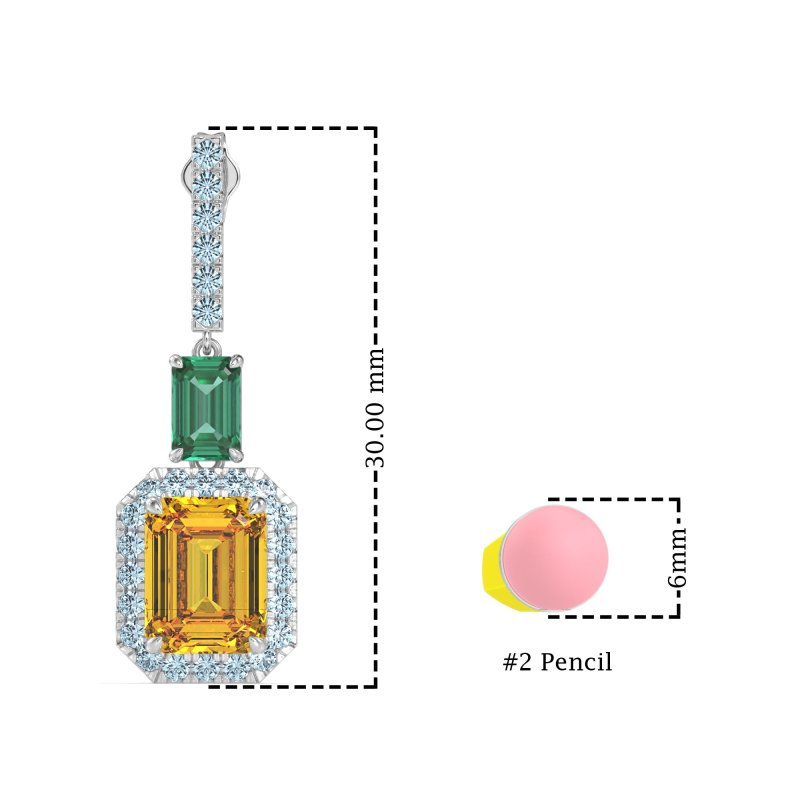 Emerald Cut Halo Dangle Earrings