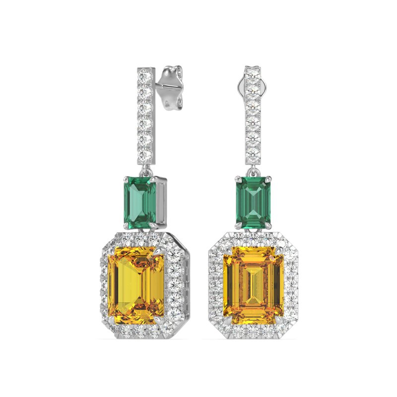 Emerald Cut Halo Dangle Earrings