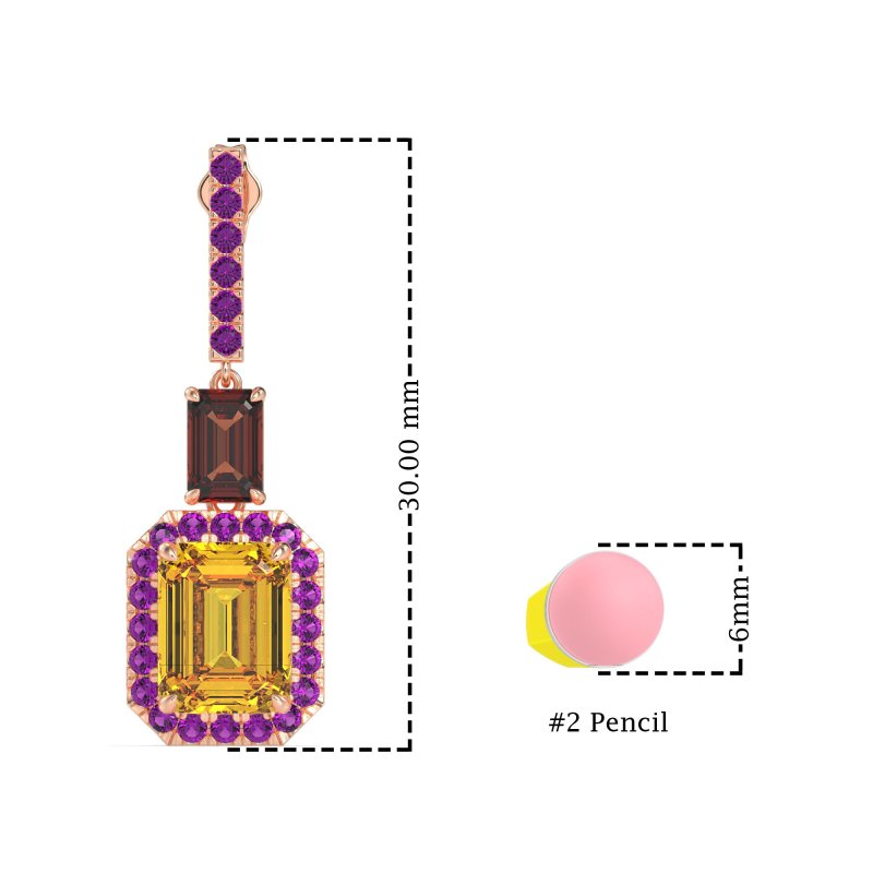 Emerald Cut Halo Dangle Earrings