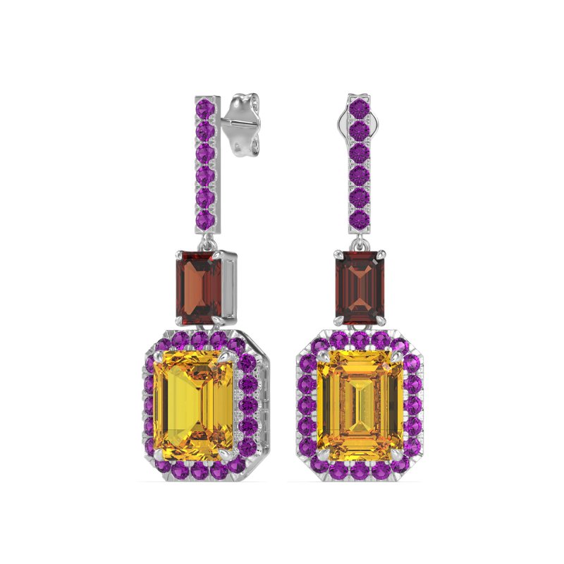 Emerald Cut Halo Dangle Earrings
