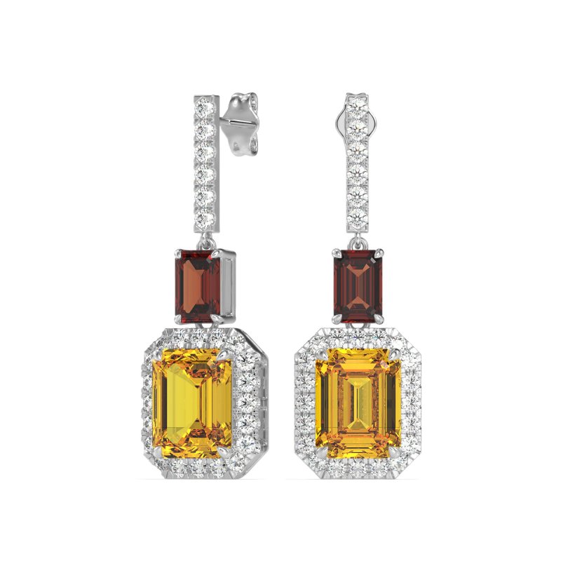 Emerald Cut Halo Dangle Earrings