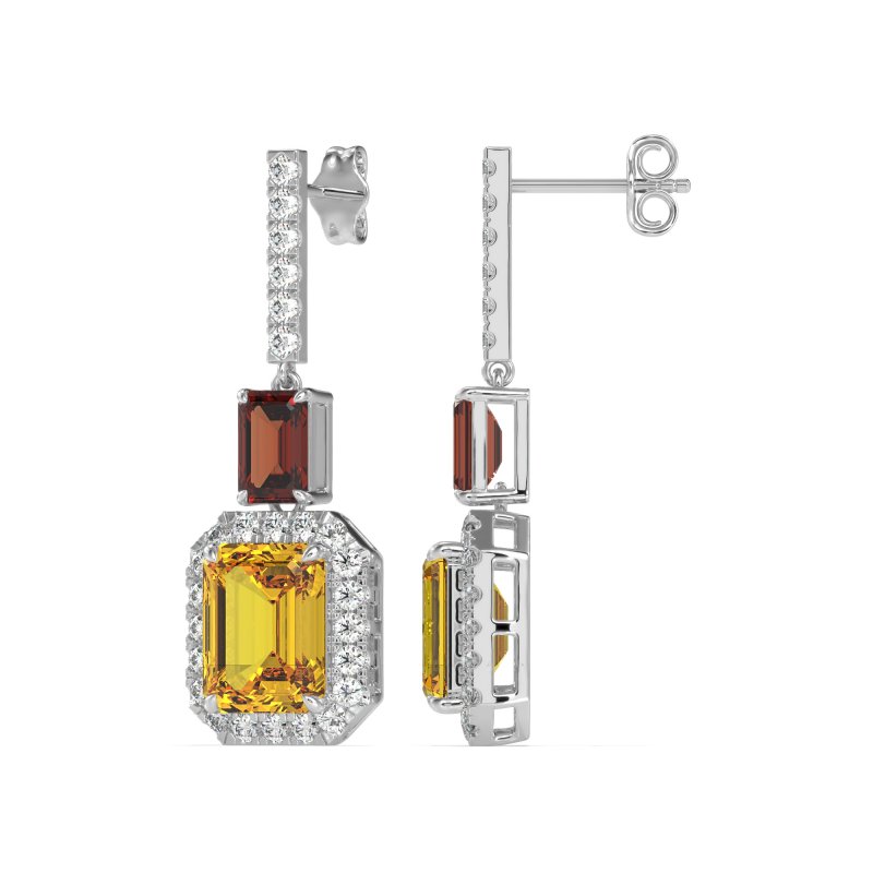 Emerald Cut Halo Dangle Earrings