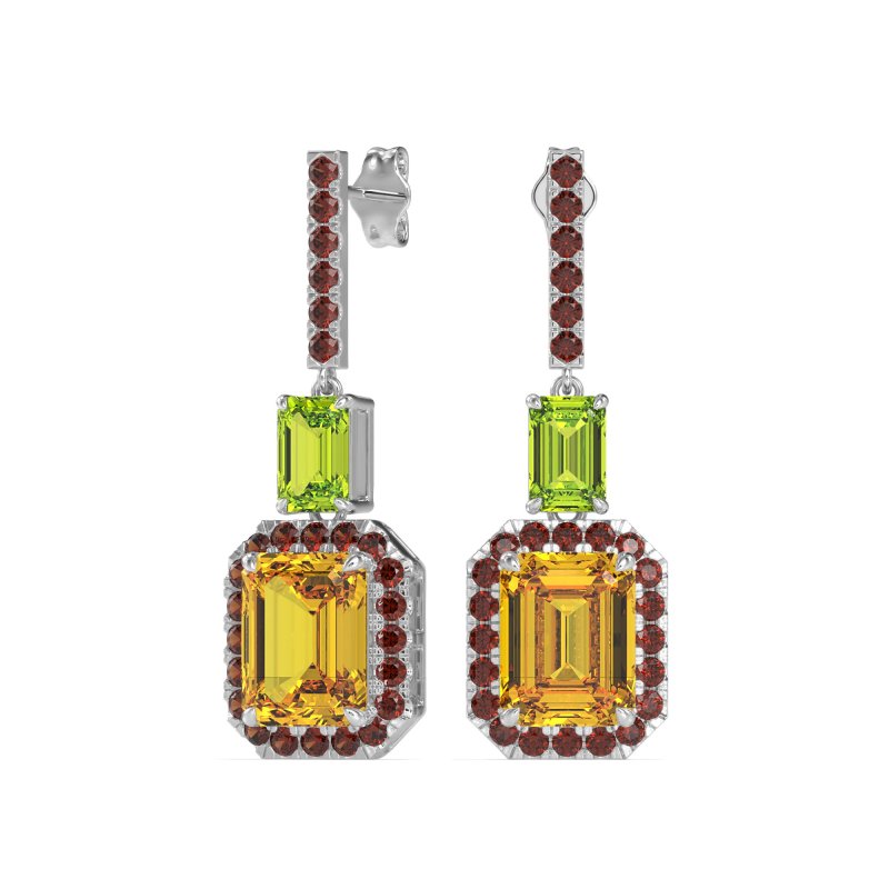 Emerald Cut Halo Dangle Earrings