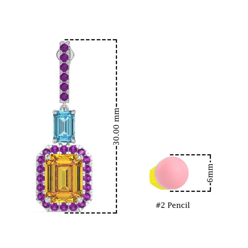 Emerald Cut Halo Dangle Earrings