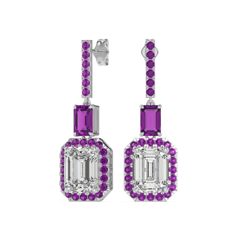 Emerald Cut Halo Dangle Earrings