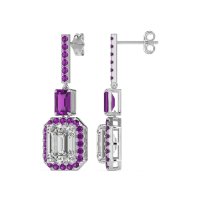 Emerald Cut Halo Dangle Earrings