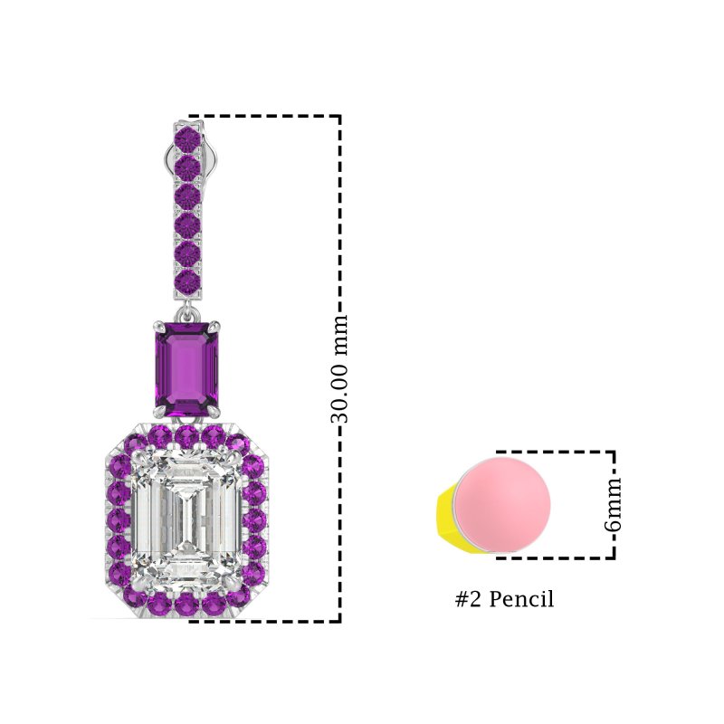 Emerald Cut Halo Dangle Earrings