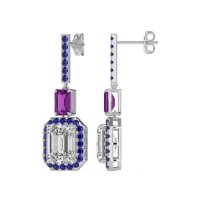 Emerald Cut Halo Dangle Earrings