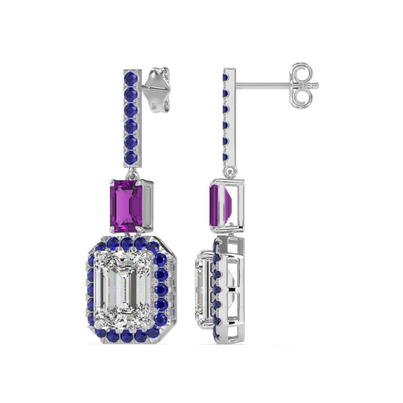 Emerald Cut Halo Dangle Earrings