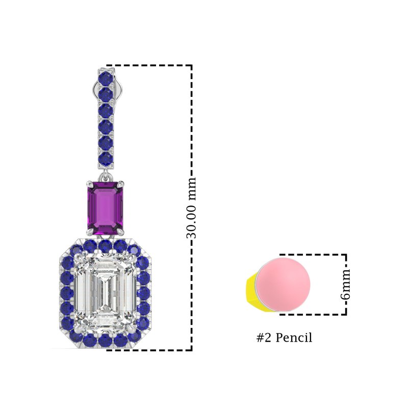 Emerald Cut Halo Dangle Earrings