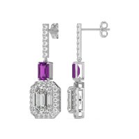 Emerald Cut Halo Dangle Earrings