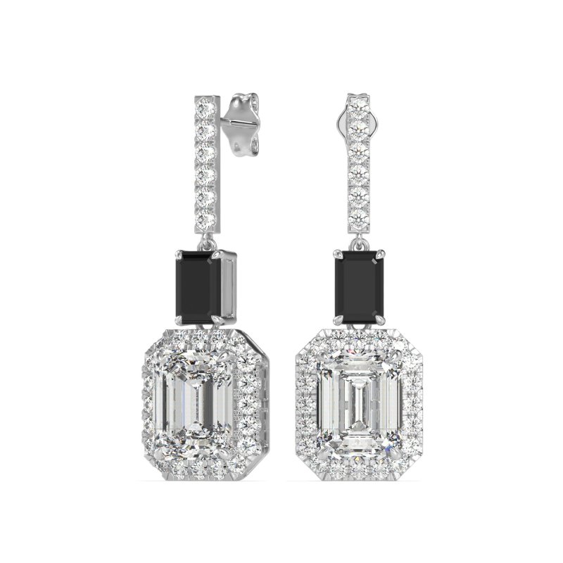 Emerald Cut Halo Dangle Earrings
