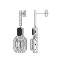 Emerald Cut Halo Dangle Earrings