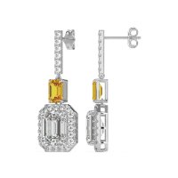 Emerald Cut Halo Dangle Earrings