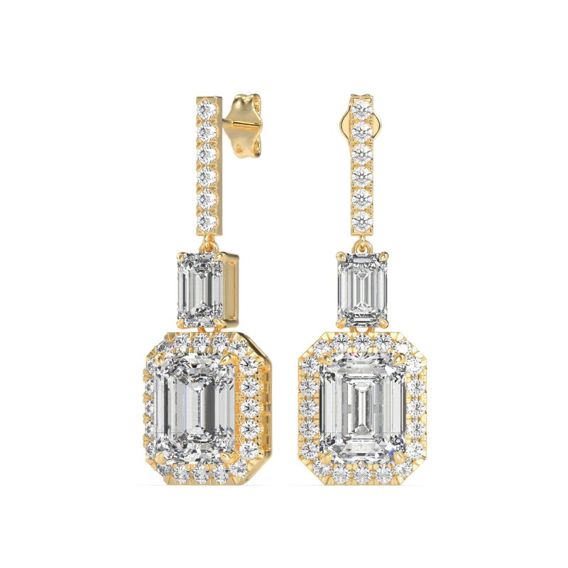Emerald Cut Halo Dangle Earrings