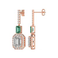 Emerald Cut Halo Dangle Earrings