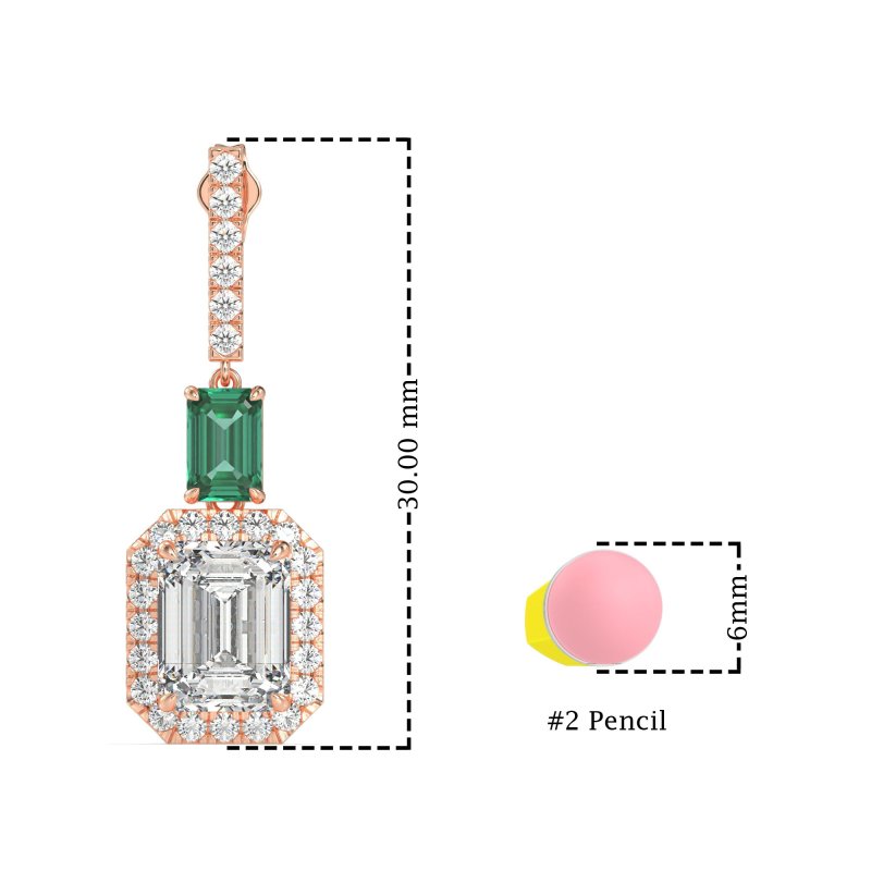 Emerald Cut Halo Dangle Earrings