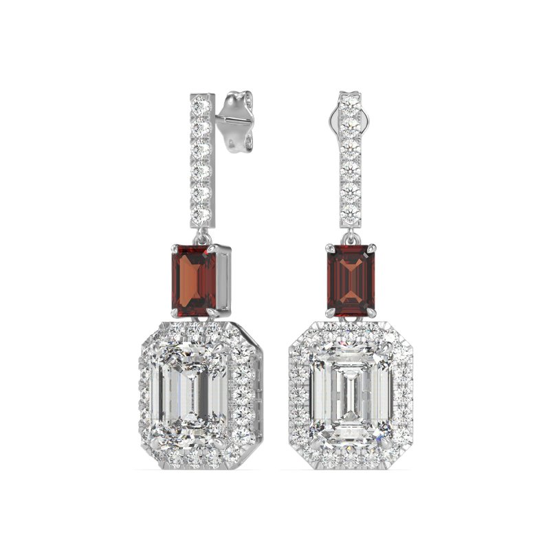 Emerald Cut Halo Dangle Earrings