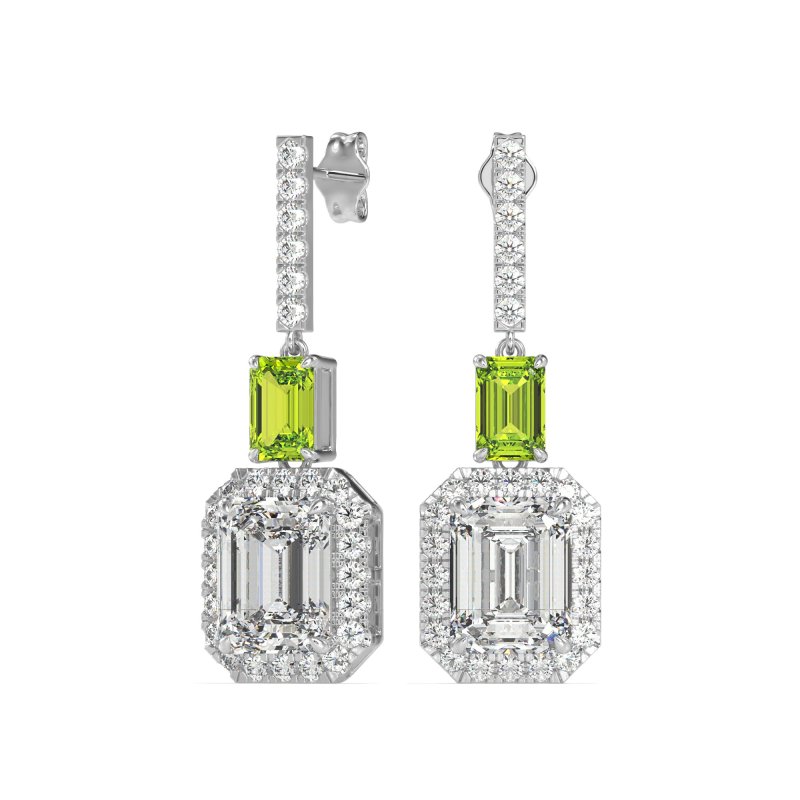 Emerald Cut Halo Dangle Earrings