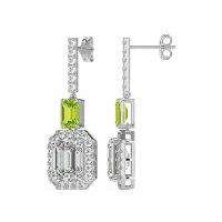 Emerald Cut Halo Dangle Earrings