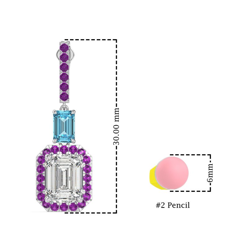 Emerald Cut Halo Dangle Earrings