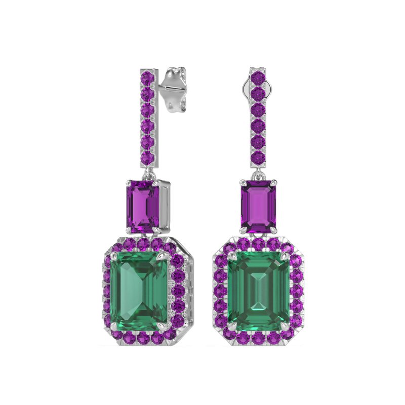 Emerald Cut Halo Dangle Earrings