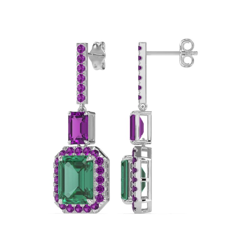 Emerald Cut Halo Dangle Earrings