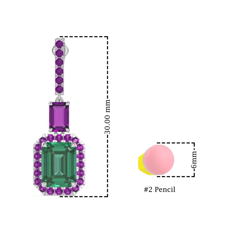 Emerald Cut Halo Dangle Earrings