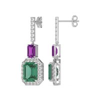 Emerald Cut Halo Dangle Earrings