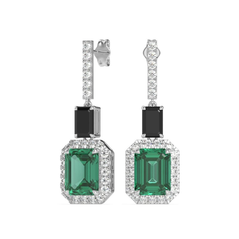 Emerald Cut Halo Dangle Earrings