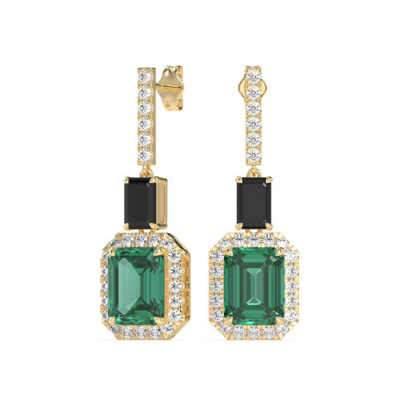 Emerald Cut Halo Dangle Earrings
