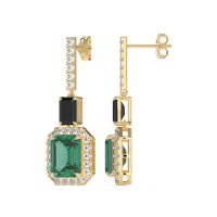 Emerald Cut Halo Dangle Earrings